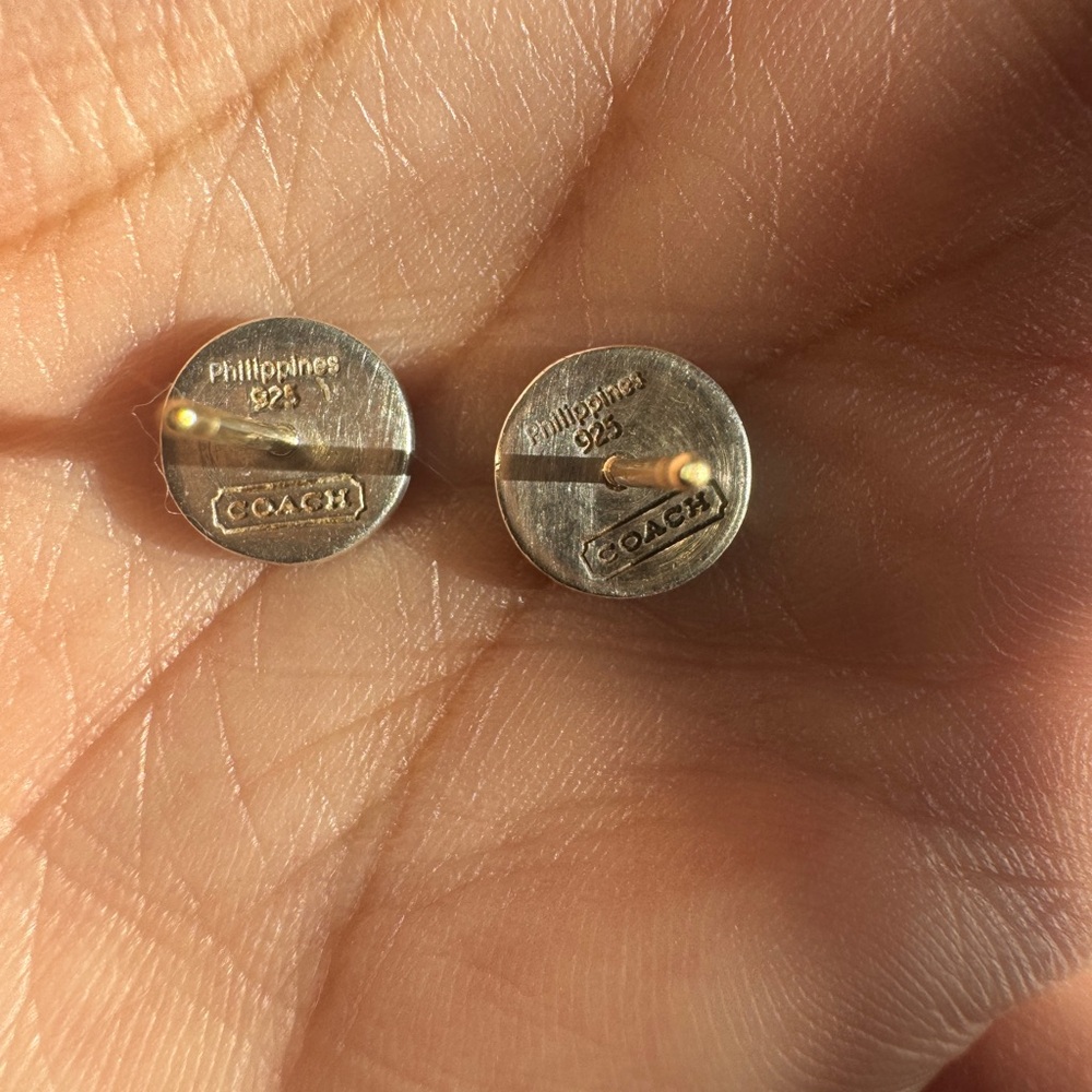 Coach Sterling Silver Medallion Stud Earrings 925 Collectible Legacy - Picture 3 of 6